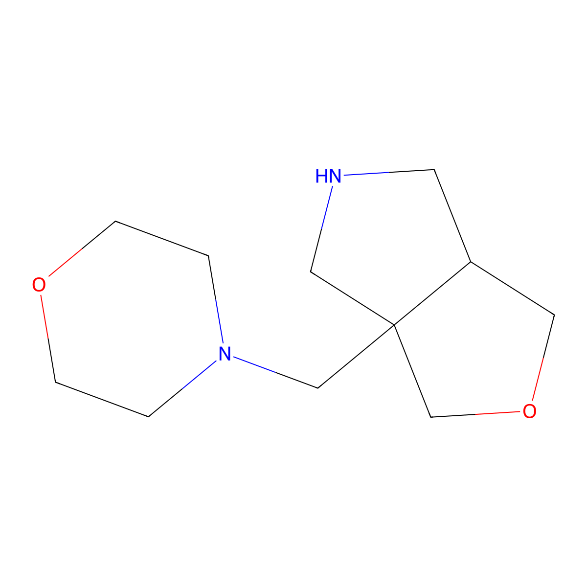 rac-4-(((3aR,6aS)-hexahydro-1H-furo(3,4-c)pyrrol-3a-yl)methyl)morpholine molecular structure, CAS 2241130-55-0