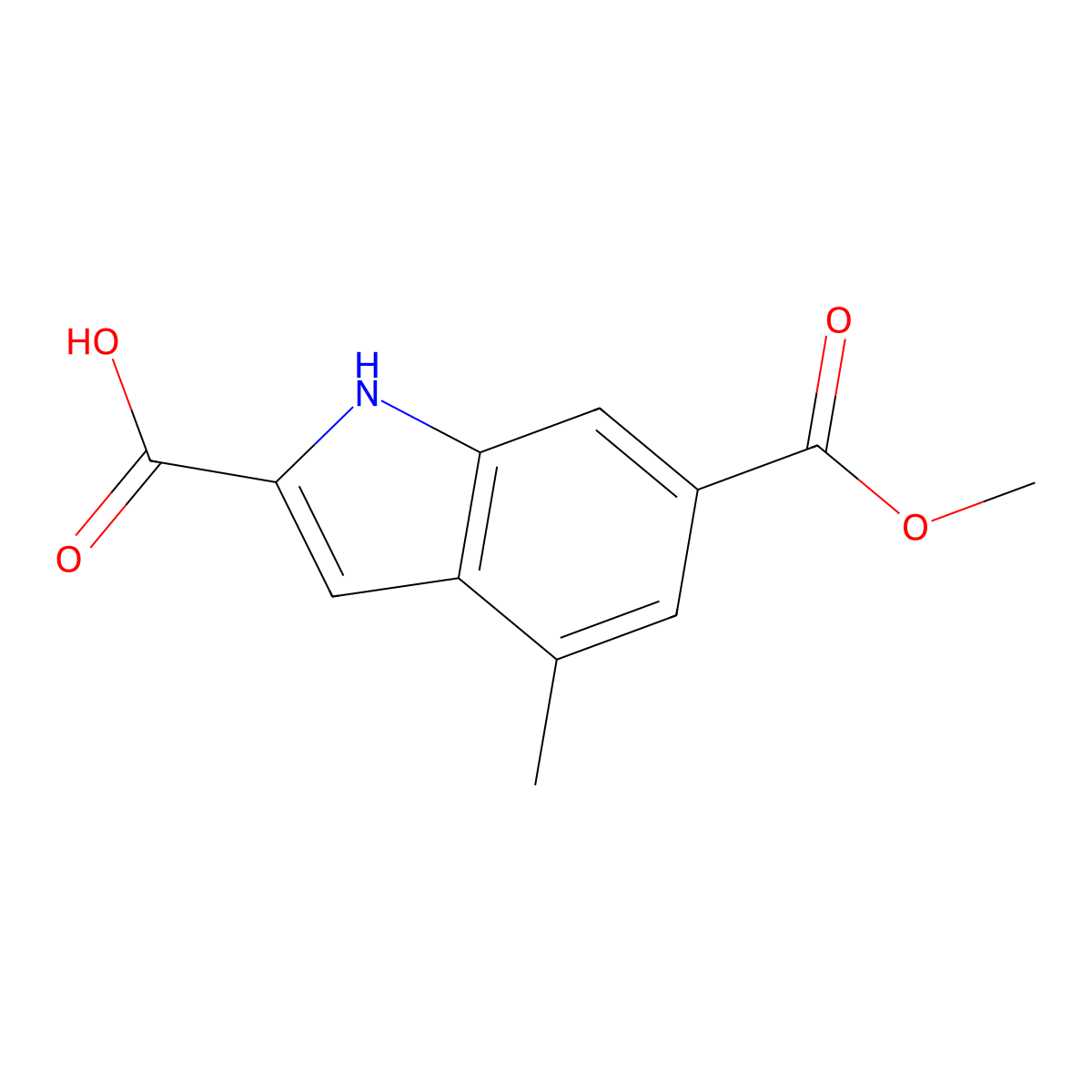 6-(methoxycarbonyl)-4-methyl-1H-indole-2-carboxylic acid molecular structure, CAS 2241130-61-8