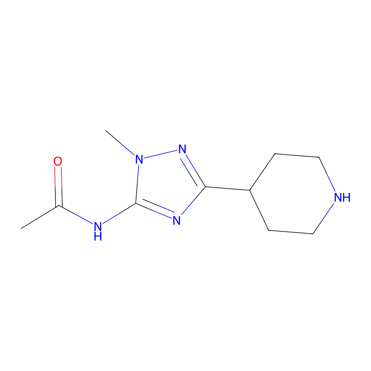 N-[1-methyl-3-(piperidin-4-yl)-1H-1,2,4-triazol-5-yl]acetamide molecular structure, CAS 2241130-69-6