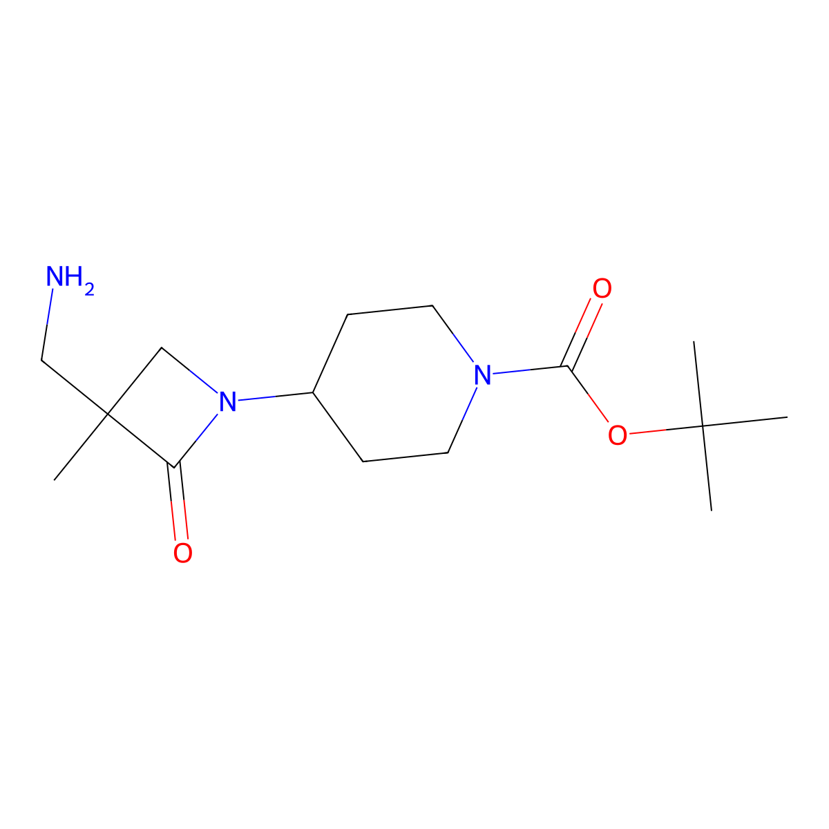 Tert-butyl 4-[3-(aminomethyl)-3-methyl-2-oxoazetidin-1-yl]piperidine-1-carboxylate molecular structure, CAS 2241130-76-5