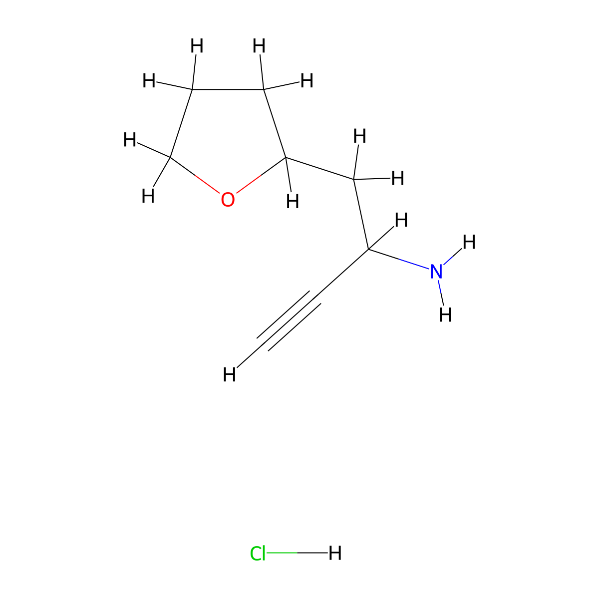 1-(Oxolan-2-yl)but-3-yn-2-amine hydrochloride molecular structure, CAS 2241130-77-6
