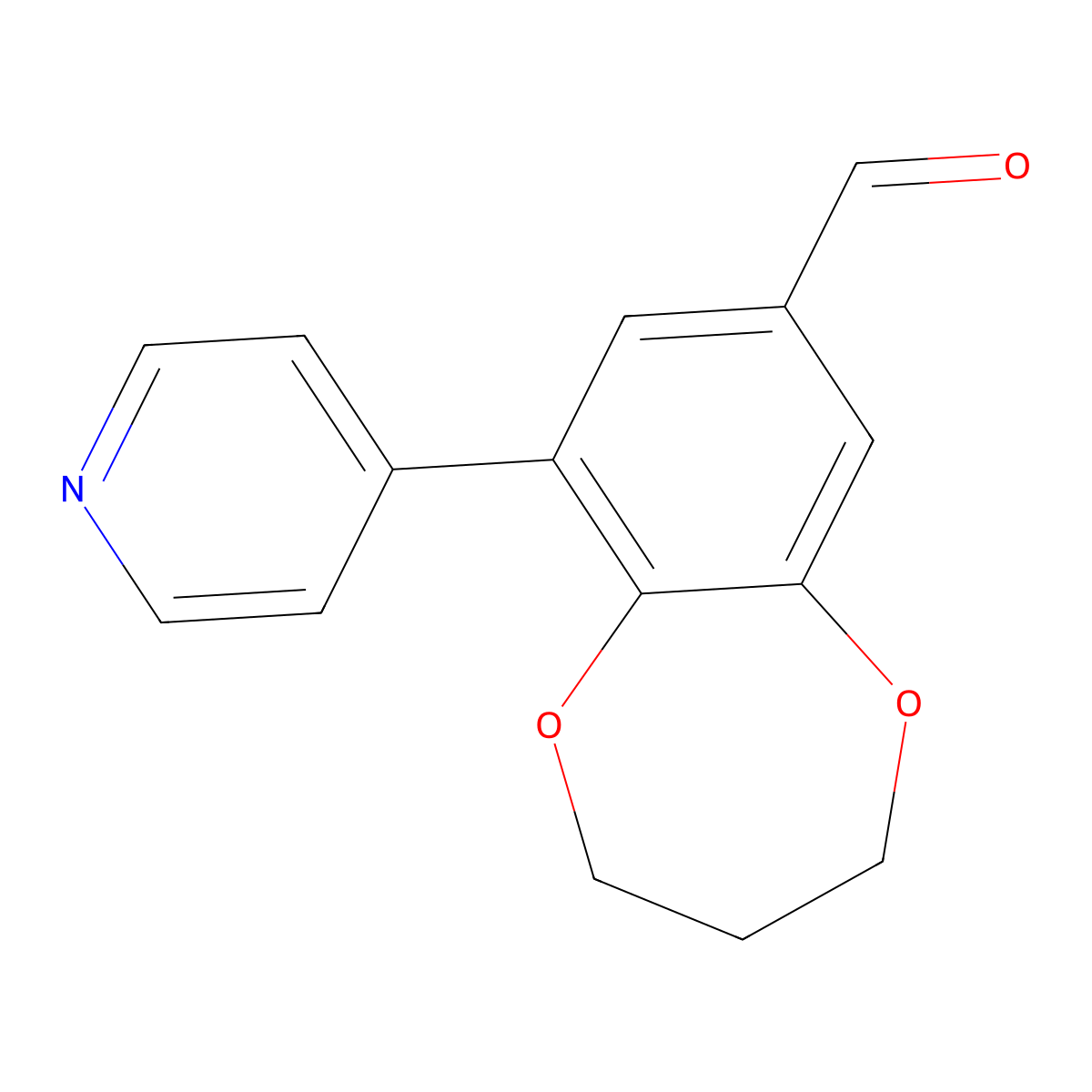 9-(pyridin-4-yl)-3,4-dihydro-2H-1,5-benzodioxepine-7-carbaldehyde molecular structure, CAS 2241130-95-8