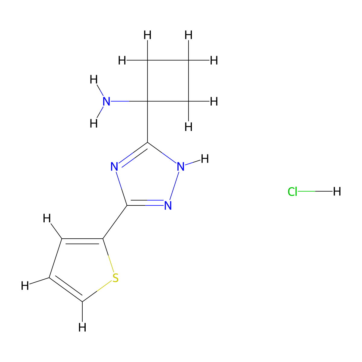 1-[5-(thiophen-2-yl)-1H-1,2,4-triazol-3-yl]cyclobutan-1-amine hydrochloride molecular structure, CAS 2241131-07-5