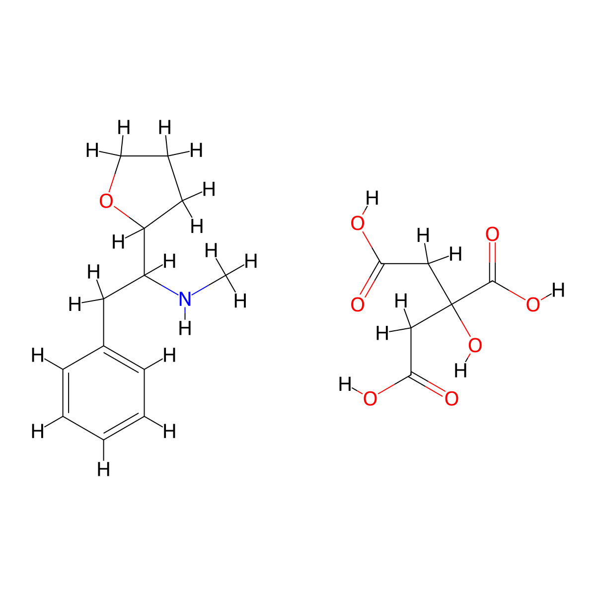 2-Hydroxypropane-1,2,3-tricarboxylicacid,methyl[1-(oxolan-2-yl)-2-phenylethyl]amine molecular structure, CAS 2241131-21-3