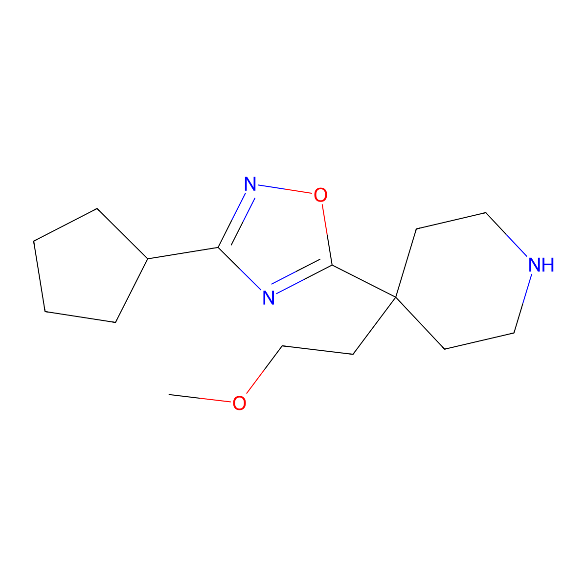 4-(3-Cyclopentyl-1,2,4-oxadiazol-5-yl)-4-(2-methoxyethyl)piperidine molecular structure, CAS 2241138-36-1
