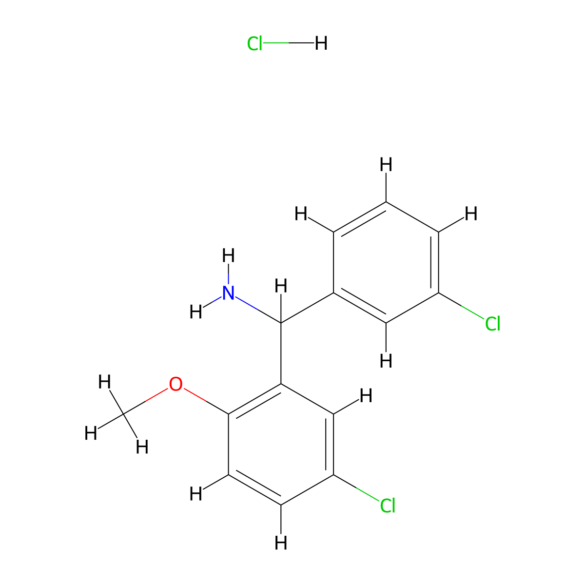 (5-Chloro-2-methoxyphenyl)(3-chlorophenyl)methanamine hydrochloride molecular structure, CAS 2241138-63-4