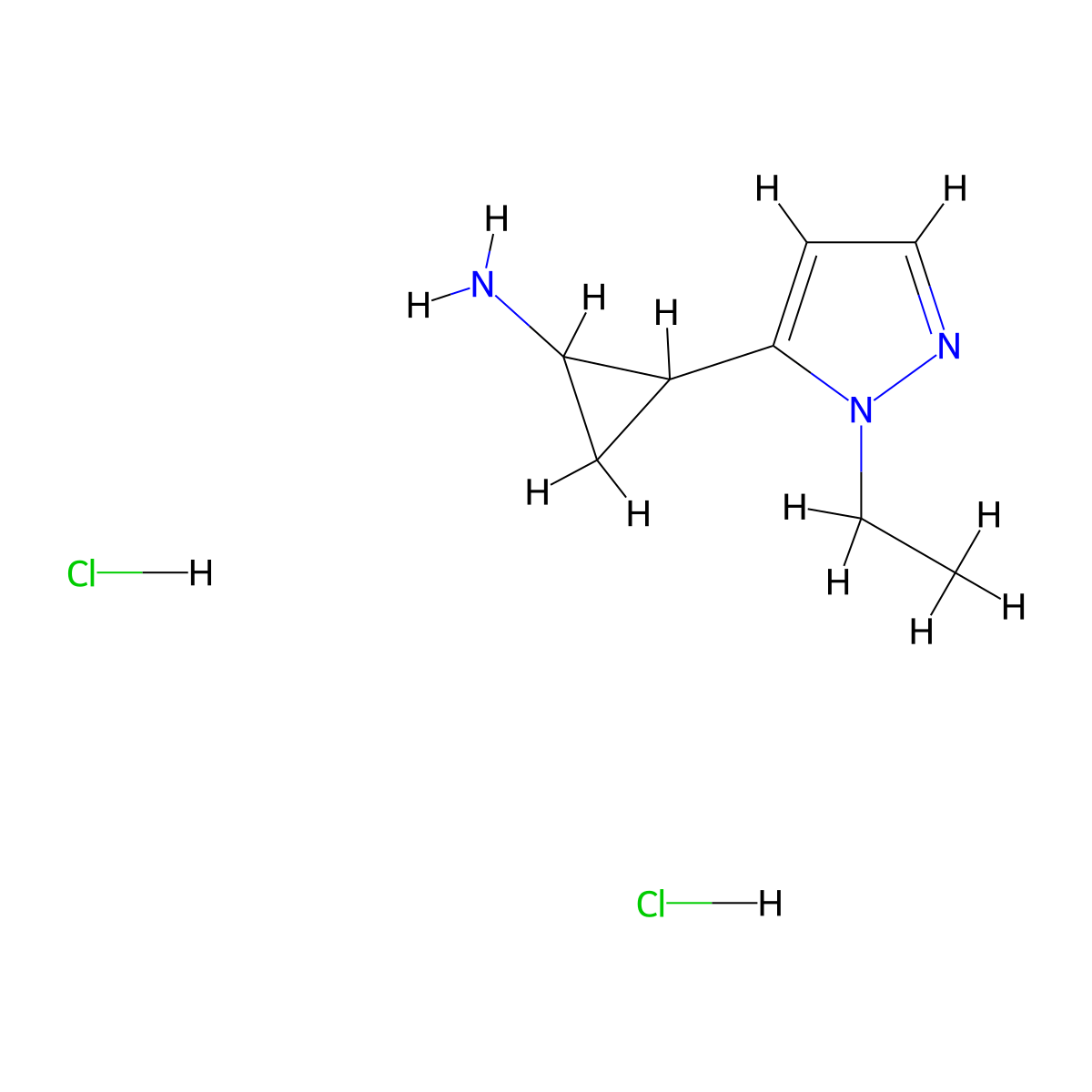 2-(1-ethyl-1H-pyrazol-5-yl)cyclopropan-1-amine dihydrochloride molecular structure, CAS 2241138-74-7