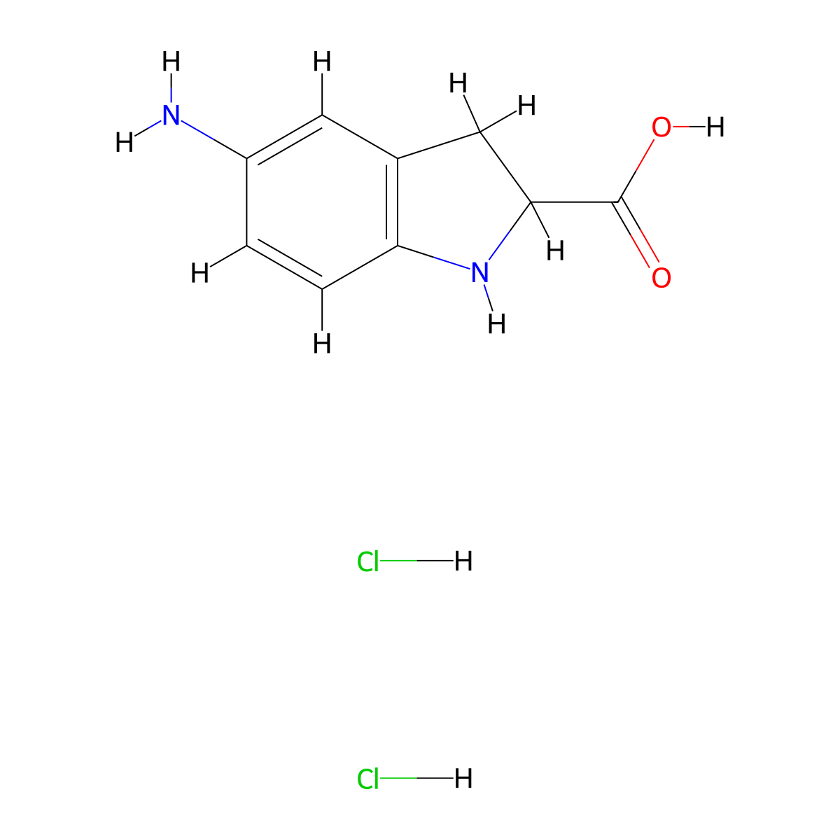 5-amino-2,3-dihydro-1H-indole-2-carboxylic acid dihydrochloride molecular structure, CAS 2241138-76-9