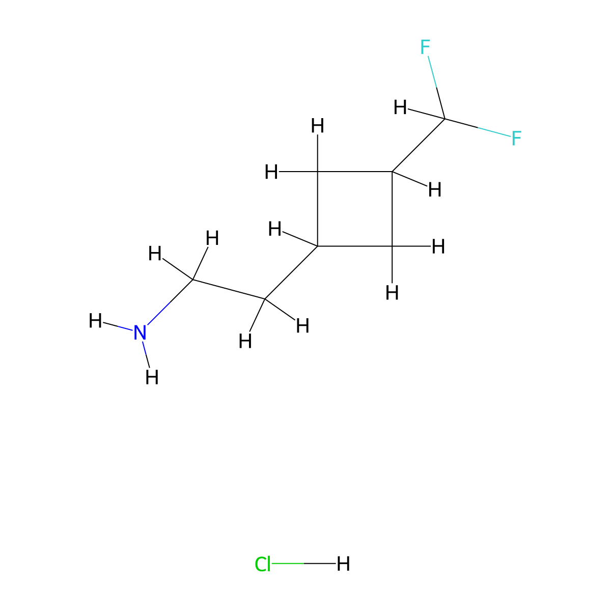 2-[3-(Difluoromethyl)cyclobutyl]ethan-1-amine hydrochloride molecular structure, CAS 2241139-00-2