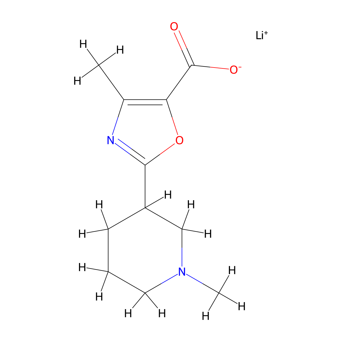 Lithium(1+) ion 4-methyl-2-(1-methylpiperidin-3-yl)-1,3-oxazole-5-carboxylate molecular structure, CAS 2241139-20-6