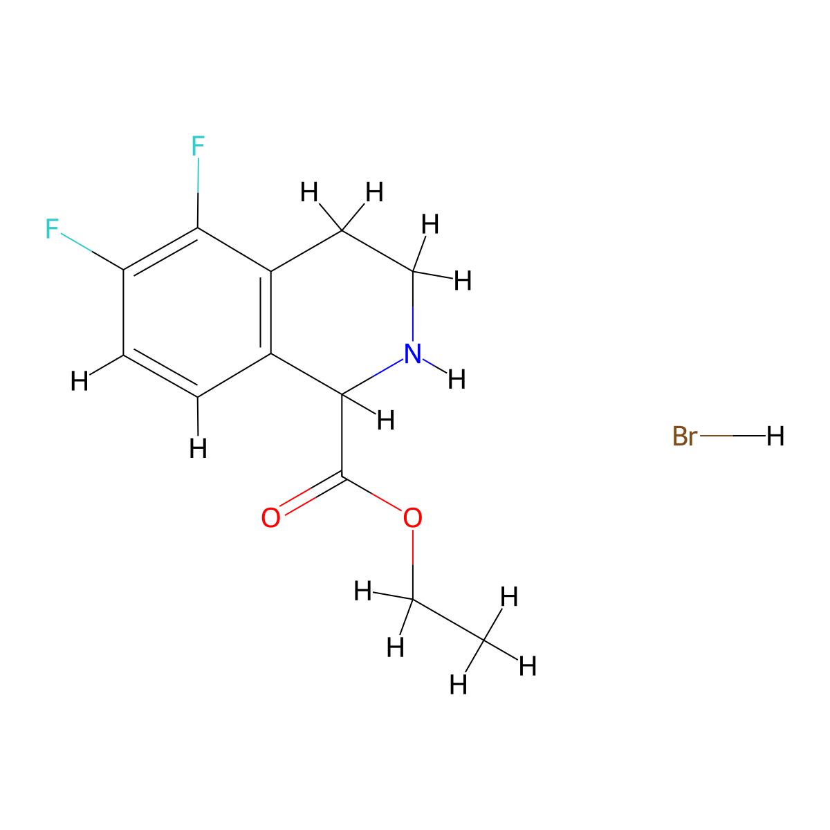 Ethyl 5,6-difluoro-1,2,3,4-tetrahydroisoquinoline-1-carboxylate hydrobromide molecular structure, CAS 2241139-26-2