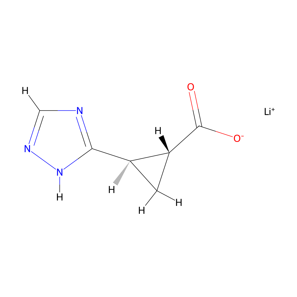 rac-lithium(1+) (1R,2R)-2-(1H-1,2,4-triazol-3-yl)cyclopropane-1-carboxylate molecular structure, CAS 2241139-44-4