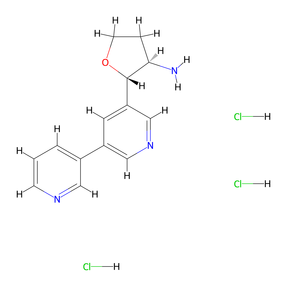 rac-(2R,3S)-2-[5-(pyridin-3-yl)pyridin-3-yl]oxolan-3-amine trihydrochloride molecular structure, CAS 2241139-77-3