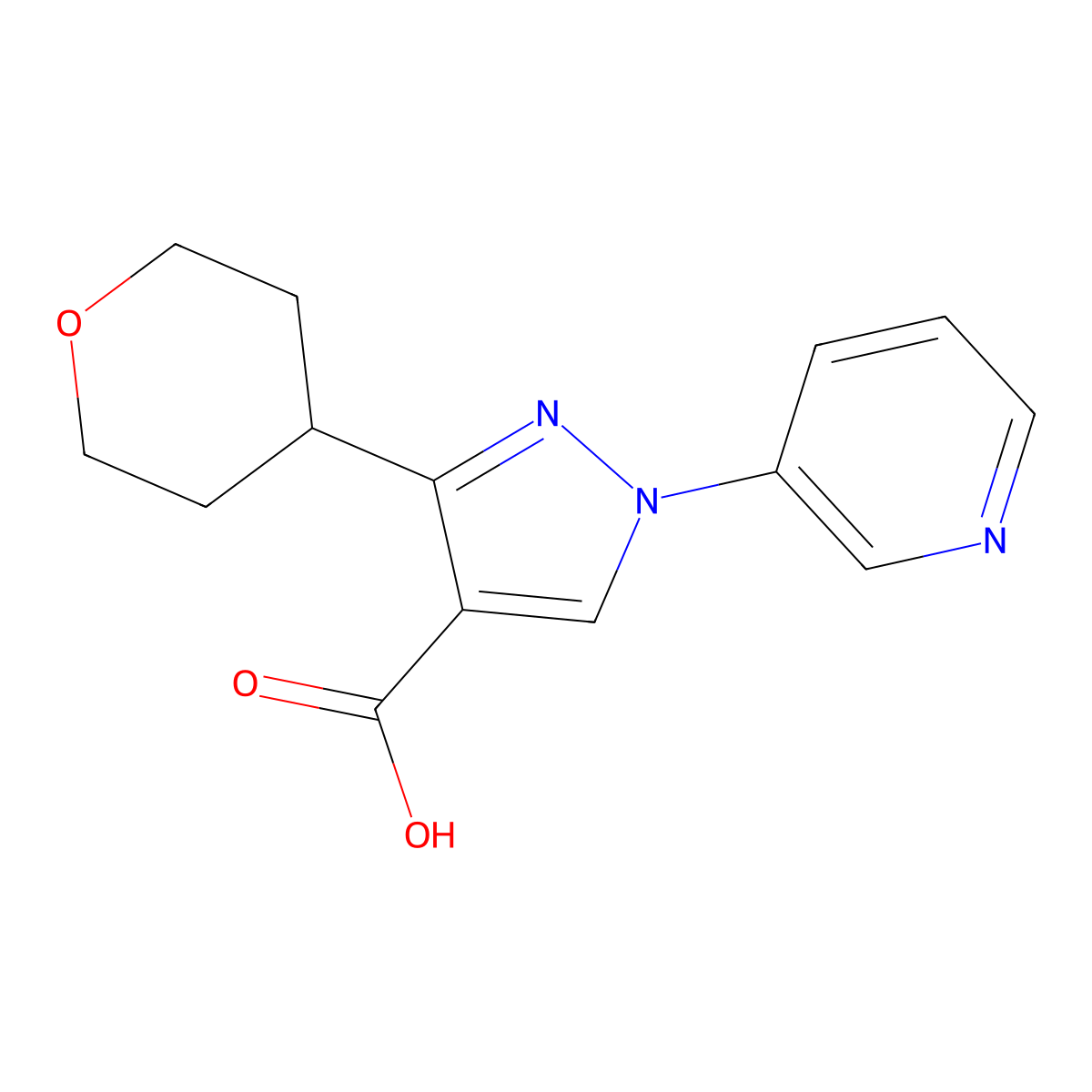 3-(Oxan-4-yl)-1-pyridin-3-ylpyrazole-4-carboxylic acid molecular structure, CAS 2241139-82-0