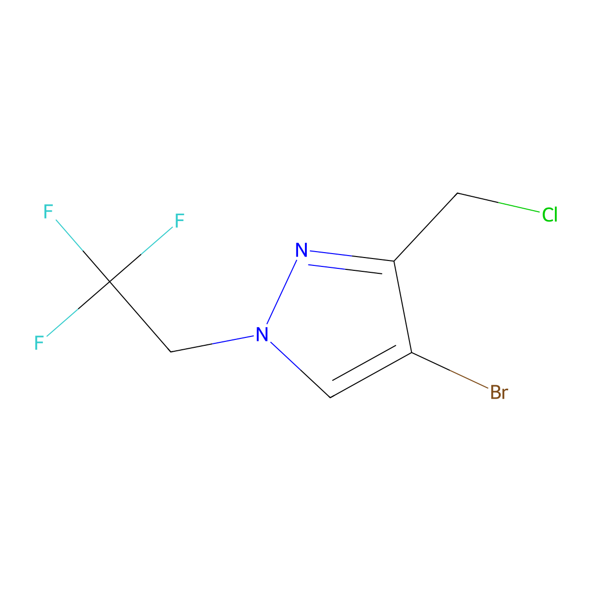 4-bromo-3-(chloromethyl)-1-(2,2,2-trifluoroethyl)-1H-pyrazole molecular structure, CAS 2241139-98-8