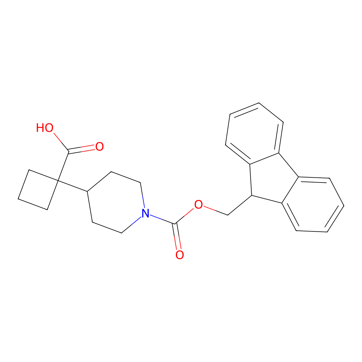 1-(1-(((9H-fluoren-9-yl)methoxy)carbonyl)piperidin-4-yl)cyclobutanecarboxylic acid molecular structure, CAS 2241140-02-1