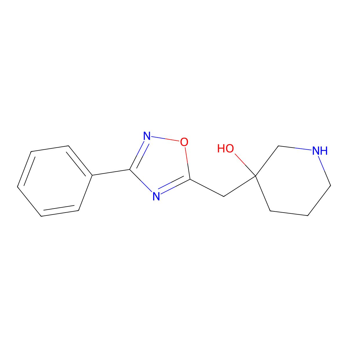 3-[(3-Phenyl-1,2,4-oxadiazol-5-yl)methyl]piperidin-3-ol molecular structure, CAS 2241140-07-6