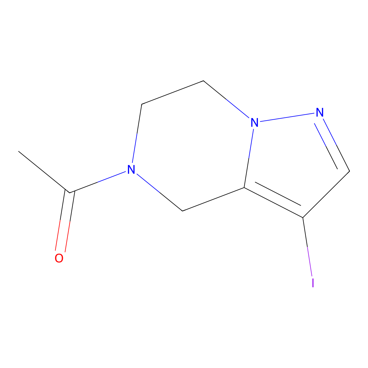 1-{3-iodo-4H,5H,6H,7H-pyrazolo[1,5-a]pyrazin-5-yl}ethan-1-one molecular structure, CAS 2241140-25-8
