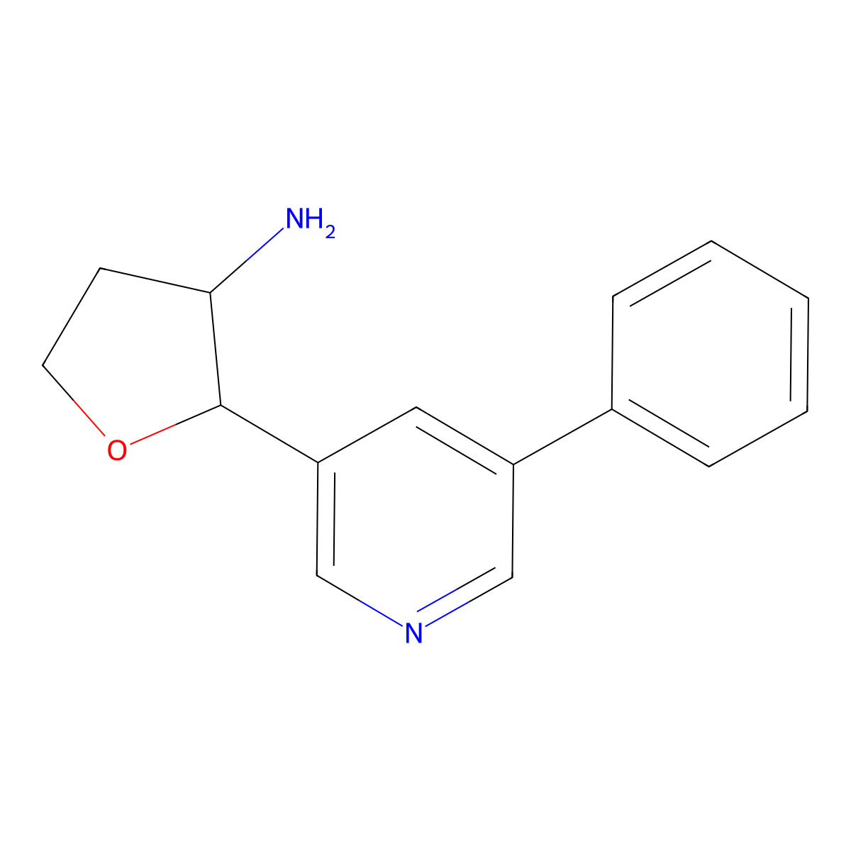 rac-(2R,3S)-2-(5-phenylpyridin-3-yl)oxolan-3-amine molecular structure, CAS 2241140-35-0