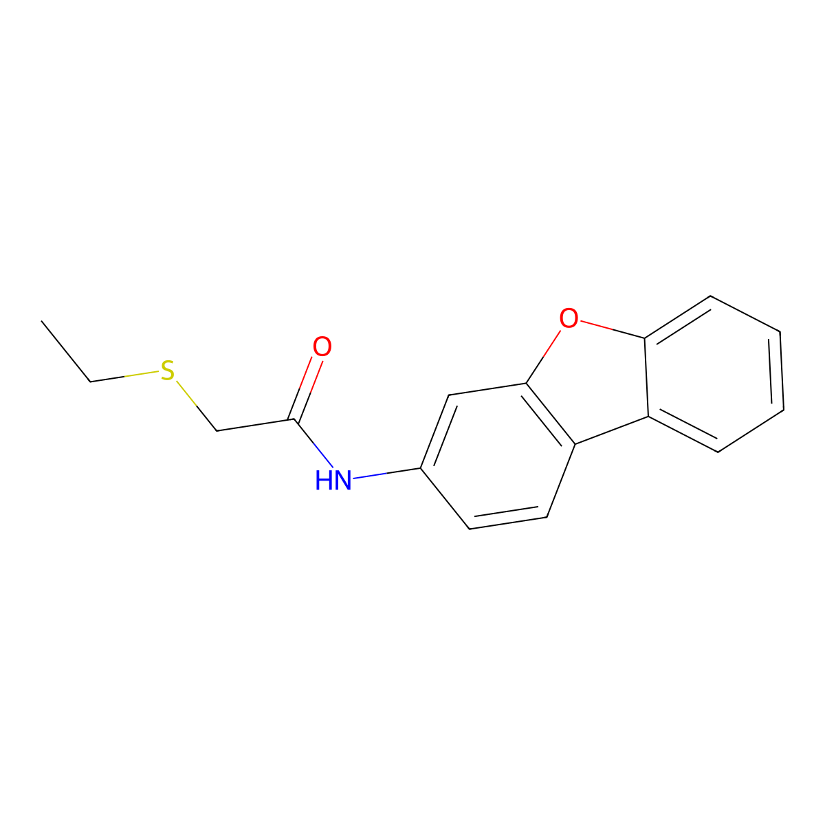 N-Dibenzofuran-3-yl-2-ethylsulfanylacetamide molecular structure, CAS 2241140-85-0