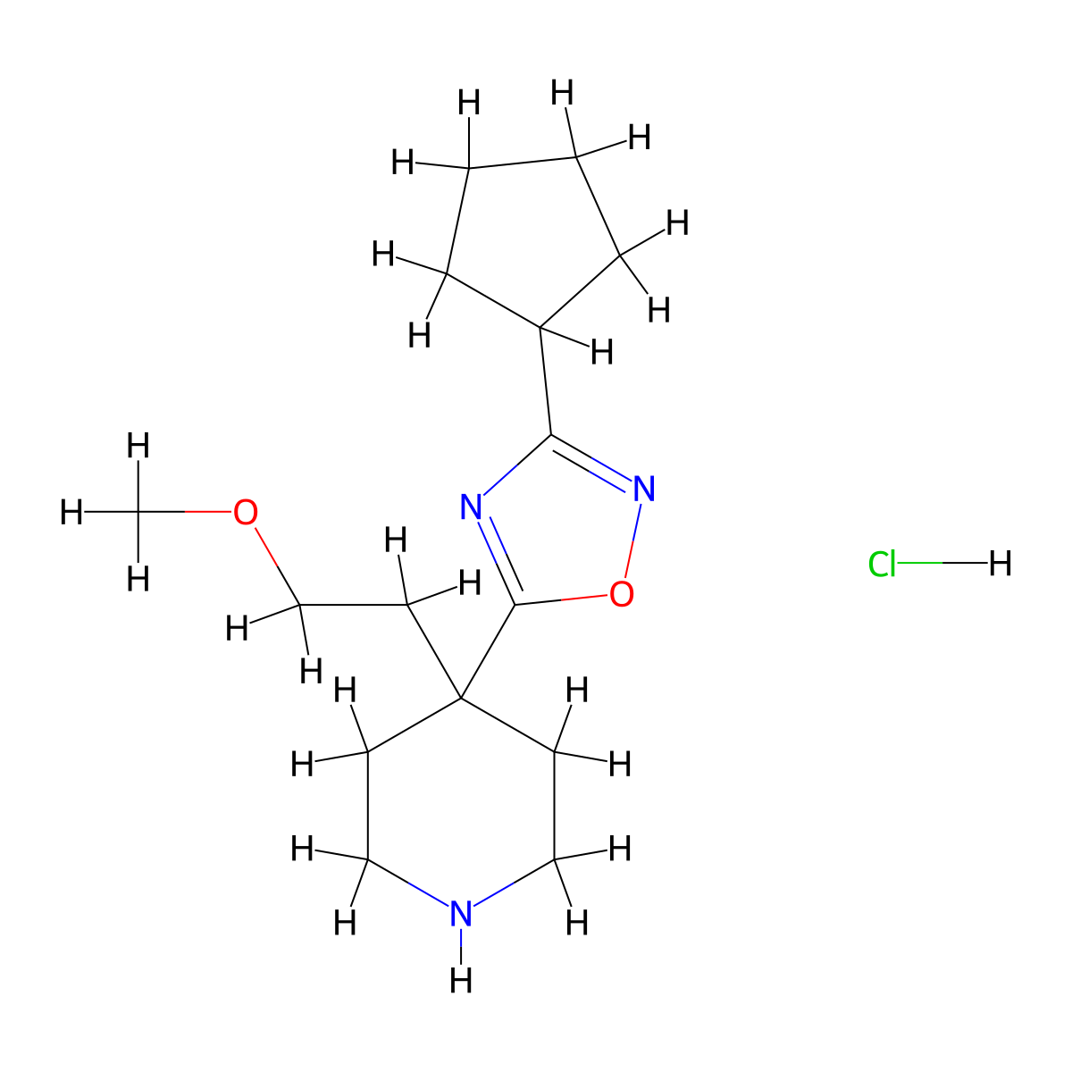 3-Cyclopentyl-5-[4-(2-methoxyethyl)piperidin-4-yl]-1,2,4-oxadiazole;hydrochloride molecular structure, CAS 2241140-89-4