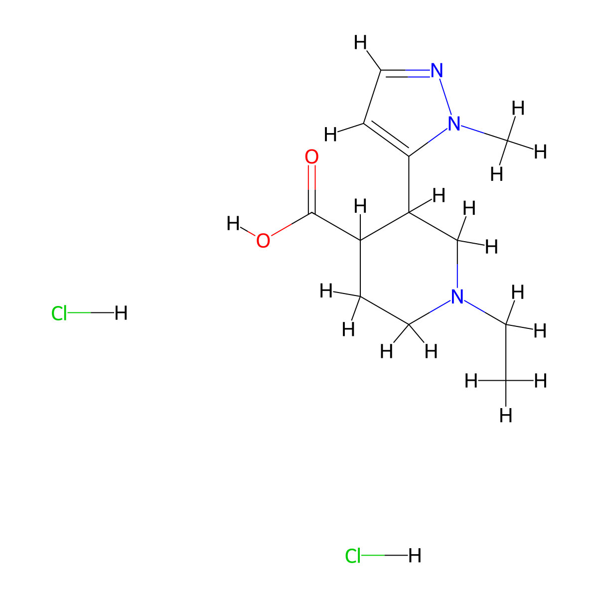 1-Ethyl-3-(2-methylpyrazol-3-yl)piperidine-4-carboxylic acid;dihydrochloride molecular structure, CAS 2241140-94-1