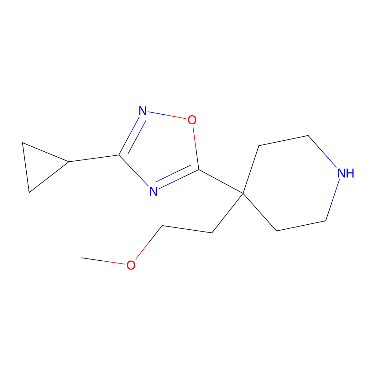 4-(3-Cyclopropyl-1,2,4-oxadiazol-5-yl)-4-(2-methoxyethyl)piperidine molecular structure, CAS 2241140-99-6