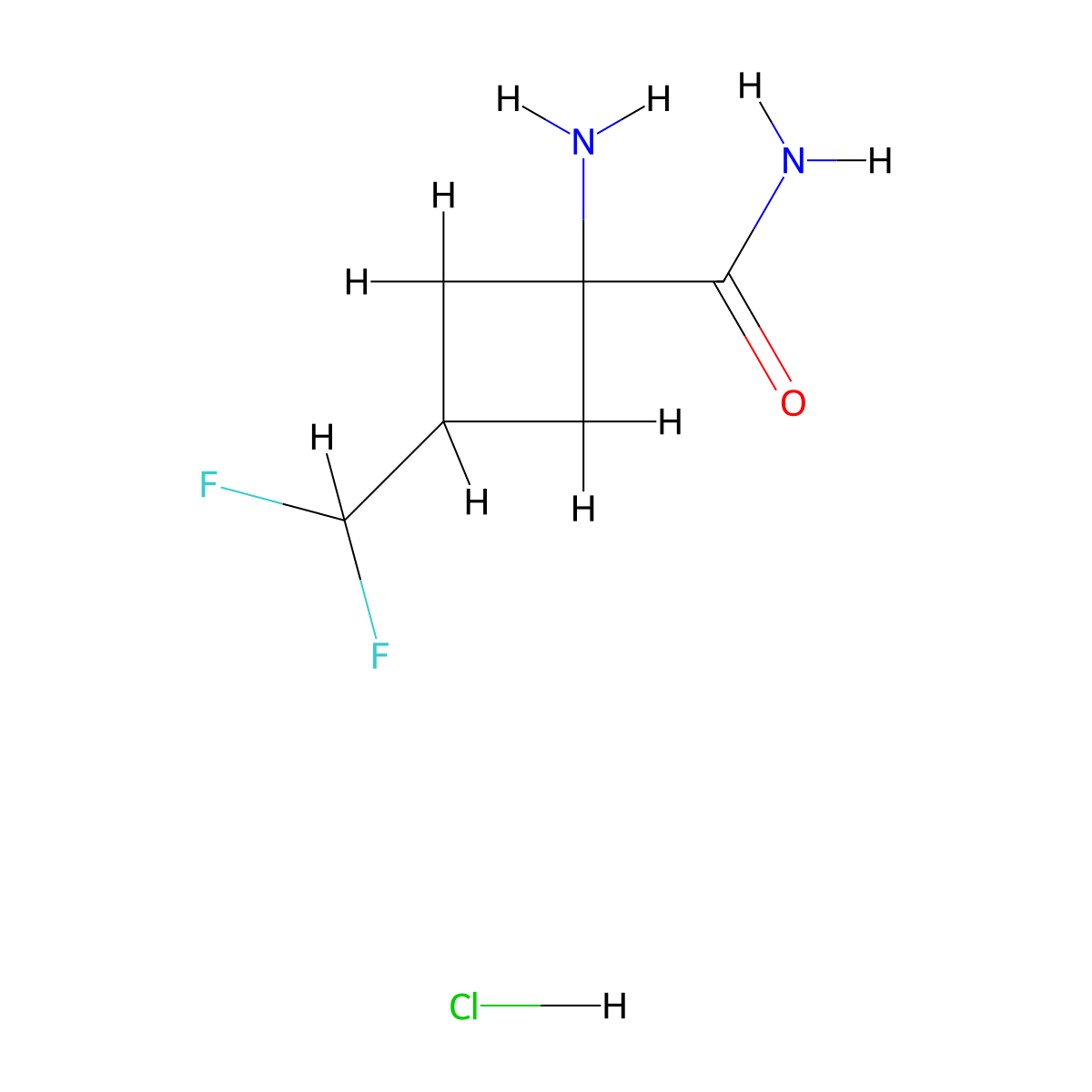 1-Amino-3-(difluoromethyl)cyclobutane-1-carboxamide hydrochloride molecular structure, CAS 2241141-03-5