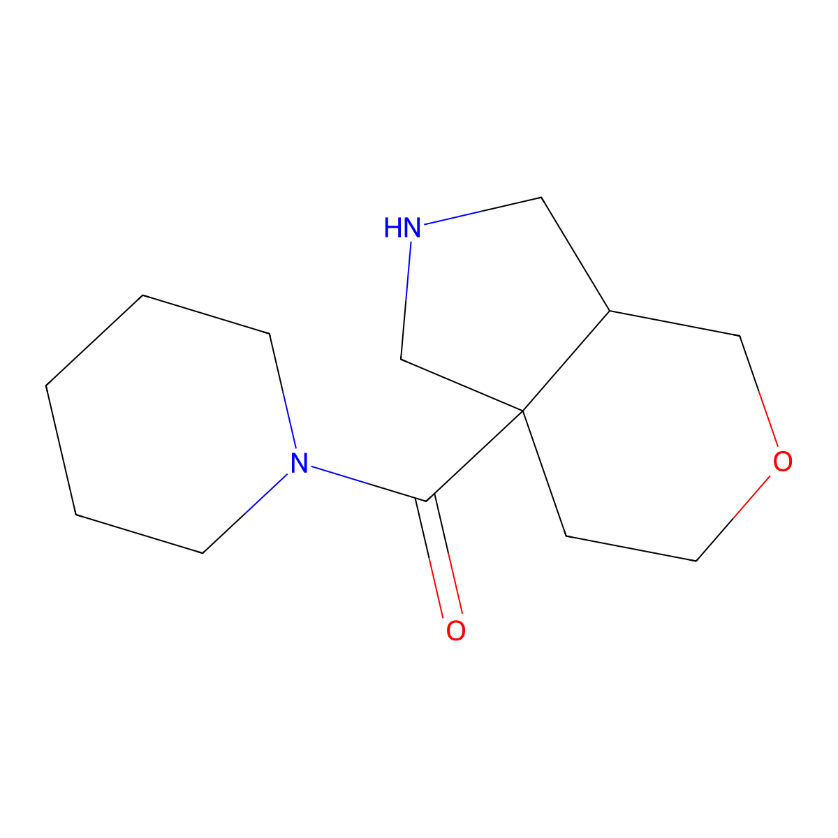 1-{Octahydropyrano[3,4-c]pyrrole-7a-carbonyl}piperidine molecular structure, CAS 2241141-16-0
