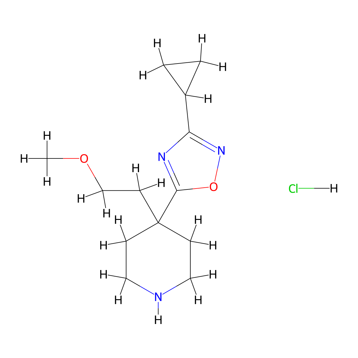 3-Cyclopropyl-5-[4-(2-methoxyethyl)piperidin-4-yl]-1,2,4-oxadiazole;hydrochloride molecular structure, CAS 2241141-18-2