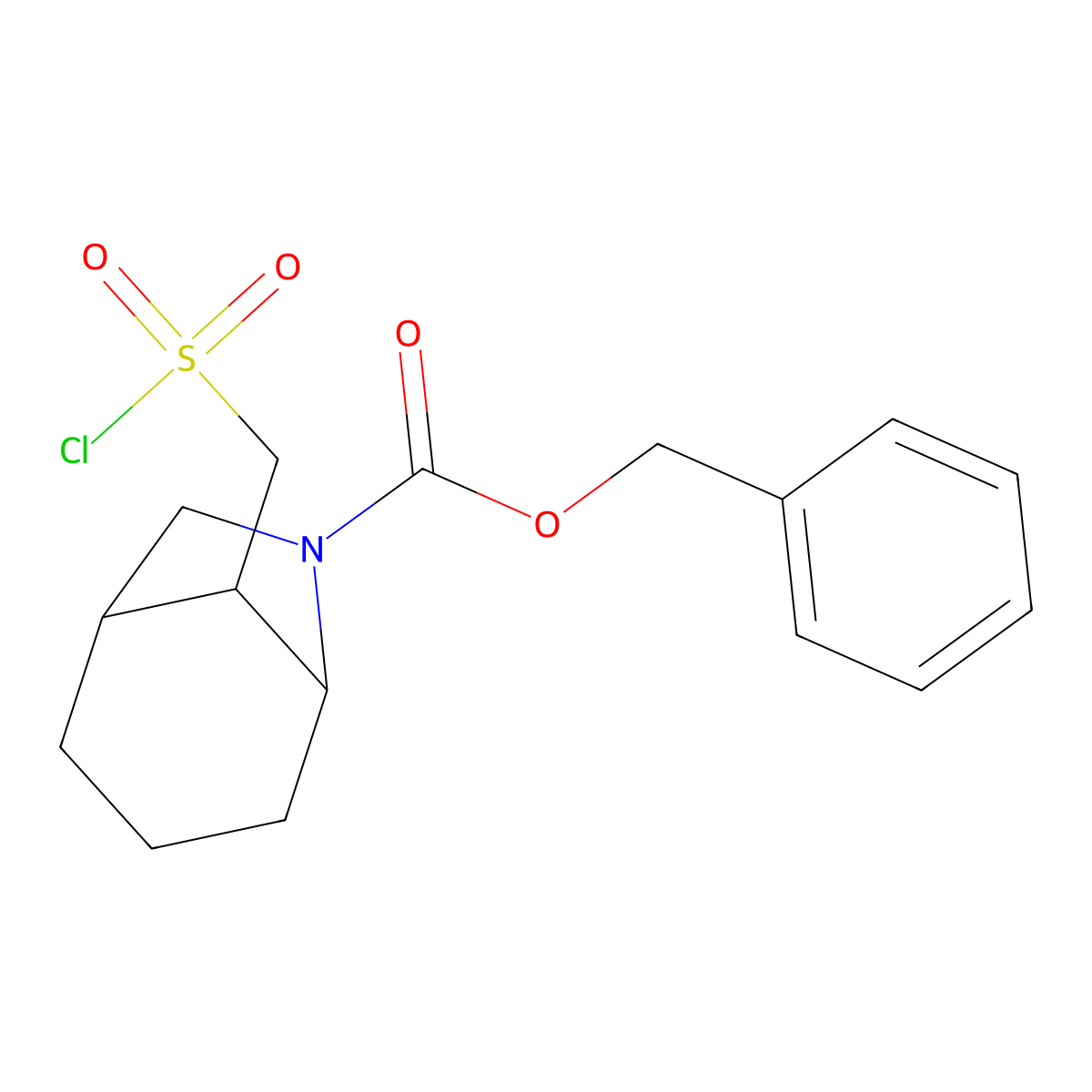 Benzyl 8-[(chlorosulfonyl)methyl]-6-azabicyclo[3.2.1]octane-6-carboxylate molecular structure, CAS 2241141-22-8
