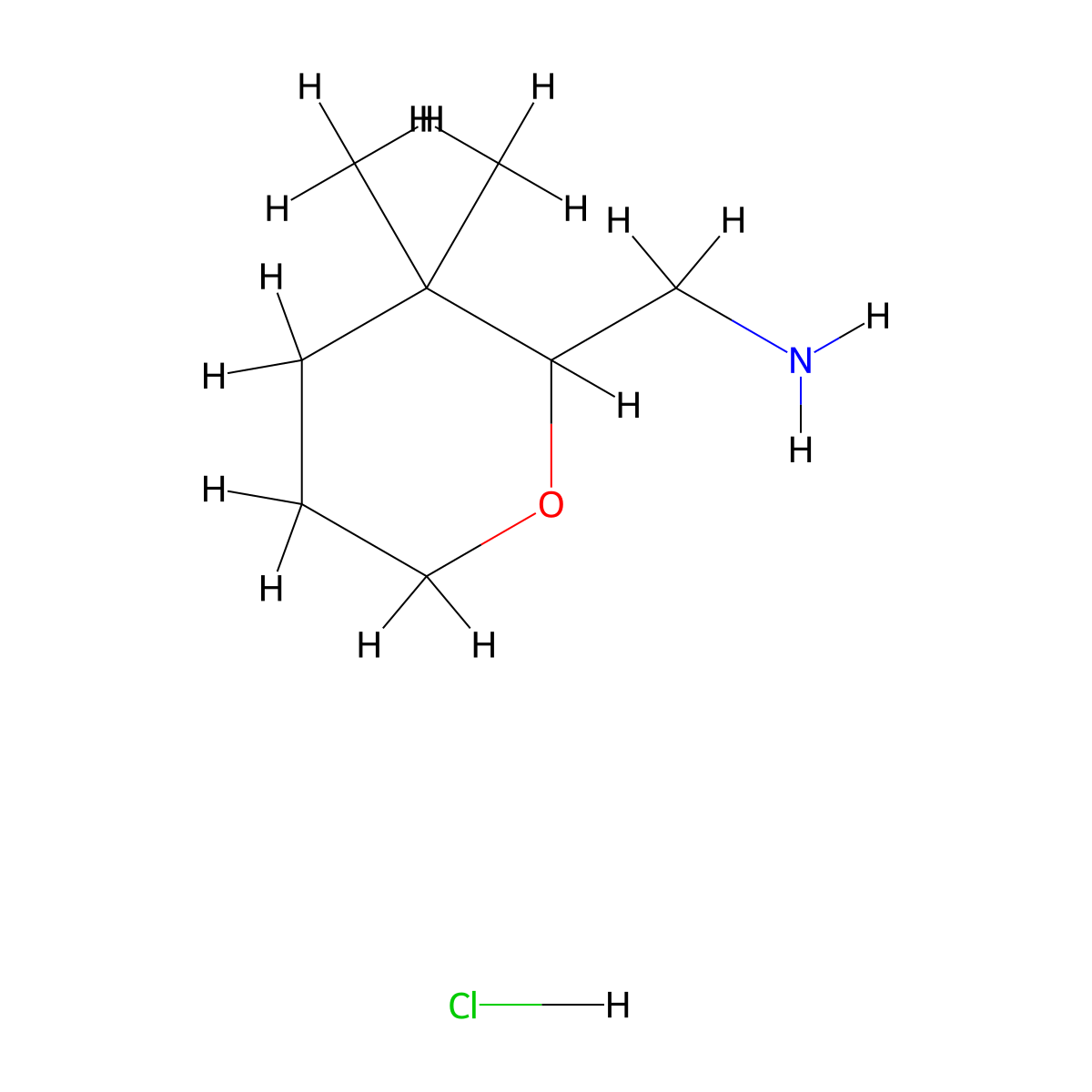(3,3-Dimethyloxan-2-yl)methanamine hydrochloride molecular structure, CAS 2241141-38-6