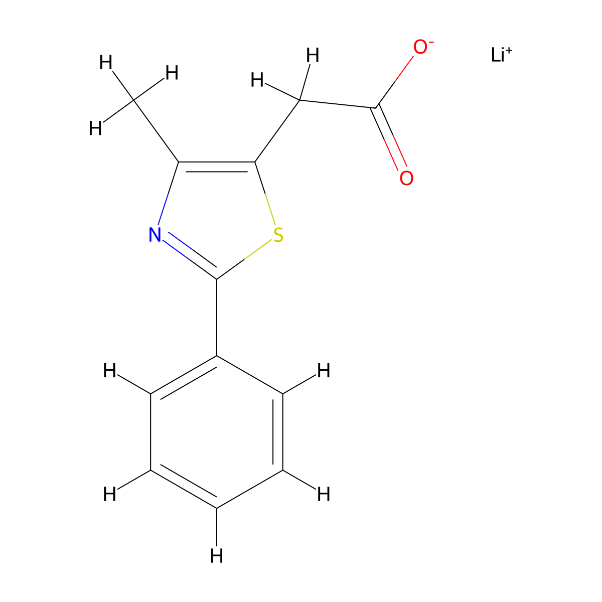 Lithium(1+) ion 2-(4-methyl-2-phenyl-1,3-thiazol-5-yl)acetate molecular structure, CAS 2241141-43-3