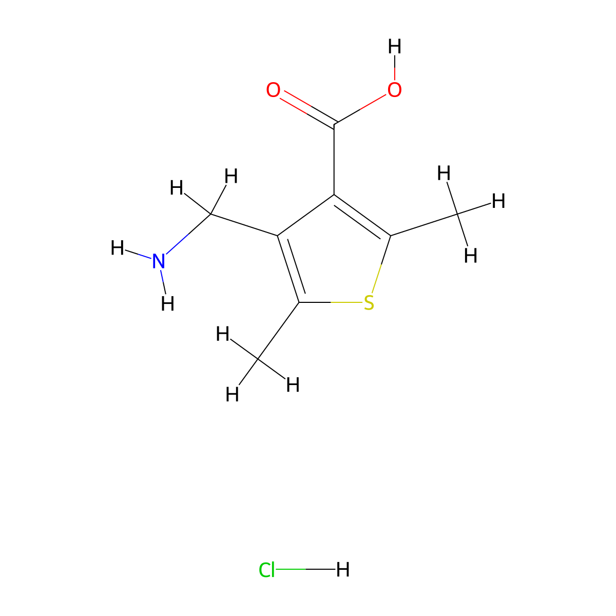 4-(Aminomethyl)-2,5-dimethylthiophene-3-carboxylic acid hydrochloride molecular structure, CAS 2241141-53-5