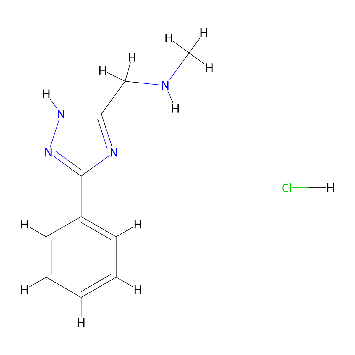 methyl((5-phenyl-1H-1,2,4-triazol-3-yl)methyl)amine hydrochloride molecular structure, CAS 2241141-56-8