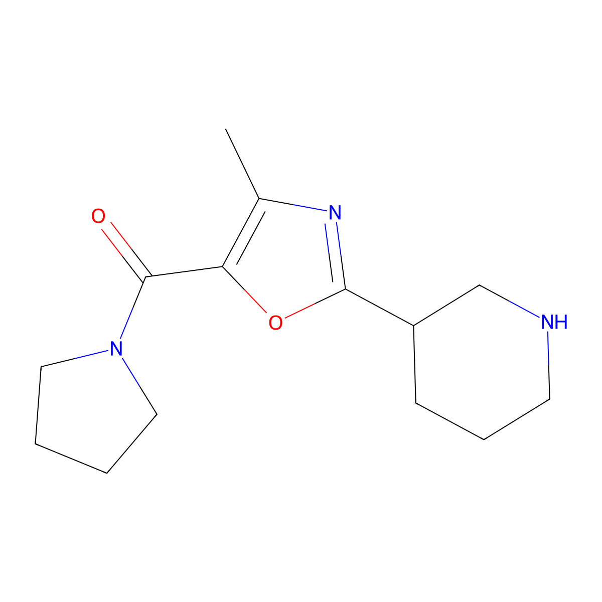 3-[4-Methyl-5-(pyrrolidine-1-carbonyl)-1,3-oxazol-2-yl]piperidine molecular structure, CAS 2241141-70-6