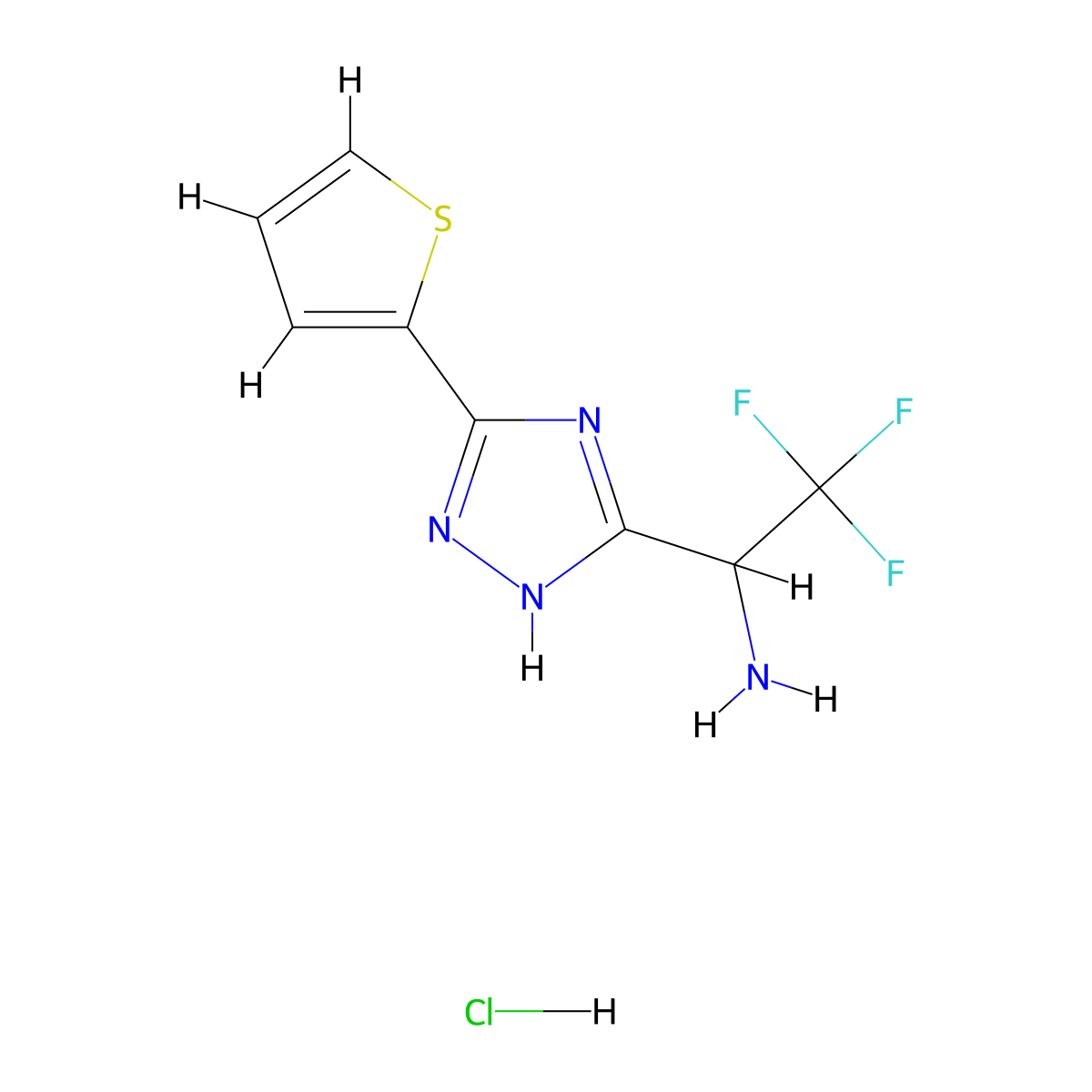 2,2,2-Trifluoro-1-(3-thiophen-2-yl-1H-1,2,4-triazol-5-yl)ethanamine;hydrochloride molecular structure, CAS 2241141-74-0