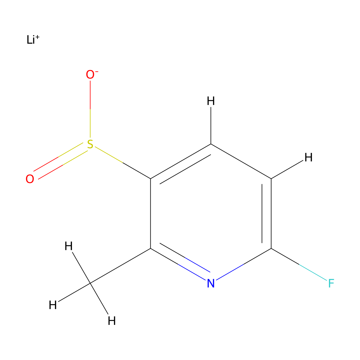 Lithium(1+)ion6-fluoro-2-methylpyridine-3-sulfinate molecular structure, CAS 2241141-76-2