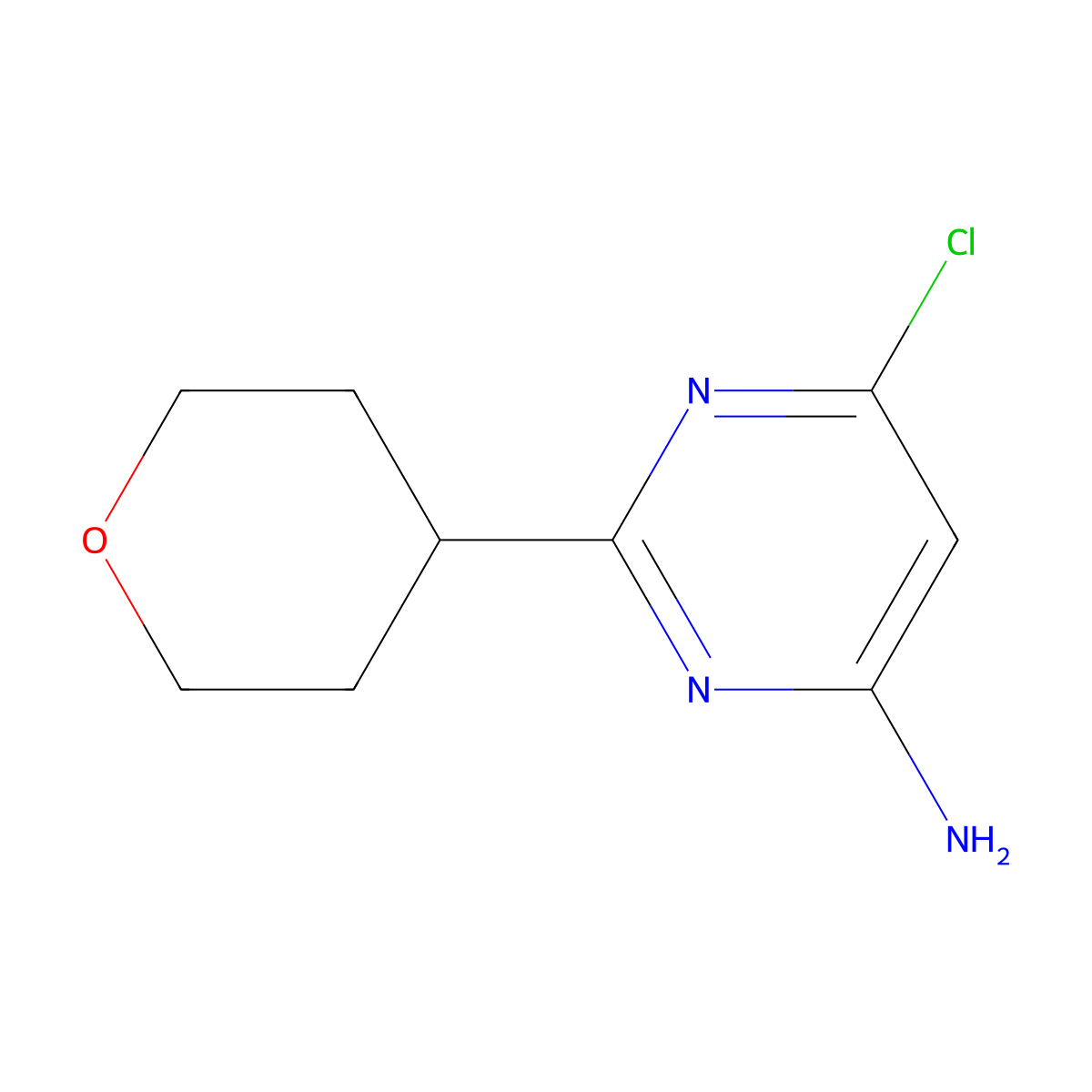 6-Chloro-2-(oxan-4-yl)pyrimidin-4-amine molecular structure, CAS 2241141-95-5