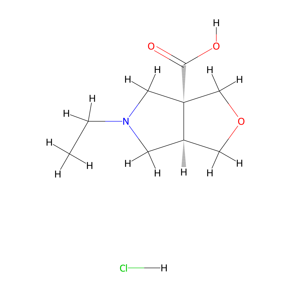 rac-(3aR,6aR)-5-ethyl-hexahydro-1H-furo[3,4-c]pyrrole-3a-carboxylic acid hydrochloride molecular structure, CAS 2241141-99-9