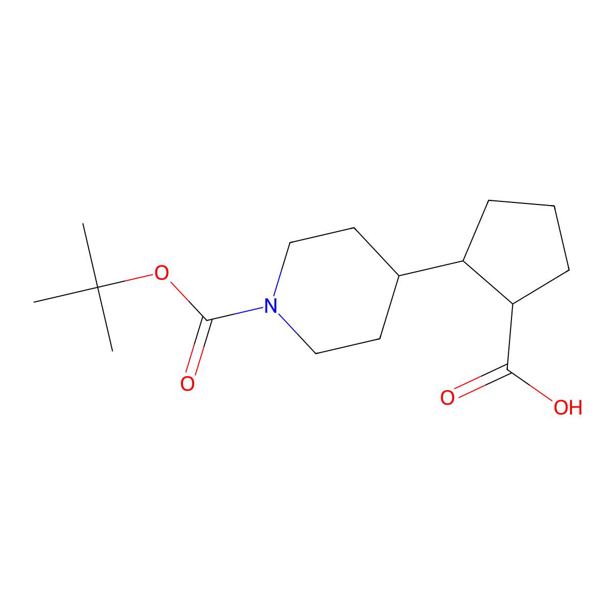 2-{1-[(Tert-butoxy)carbonyl]piperidin-4-yl}cyclopentane-1-carboxylic acid molecular structure, CAS 2241142-07-2