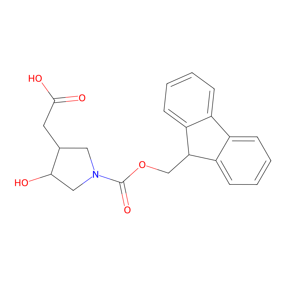 rac-2-[(3R,4S)-1-{[(9H-fluoren-9-yl)methoxy]carbonyl}-4-hydroxypyrrolidin-3-yl]acetic acid molecular structure, CAS 2241142-09-4