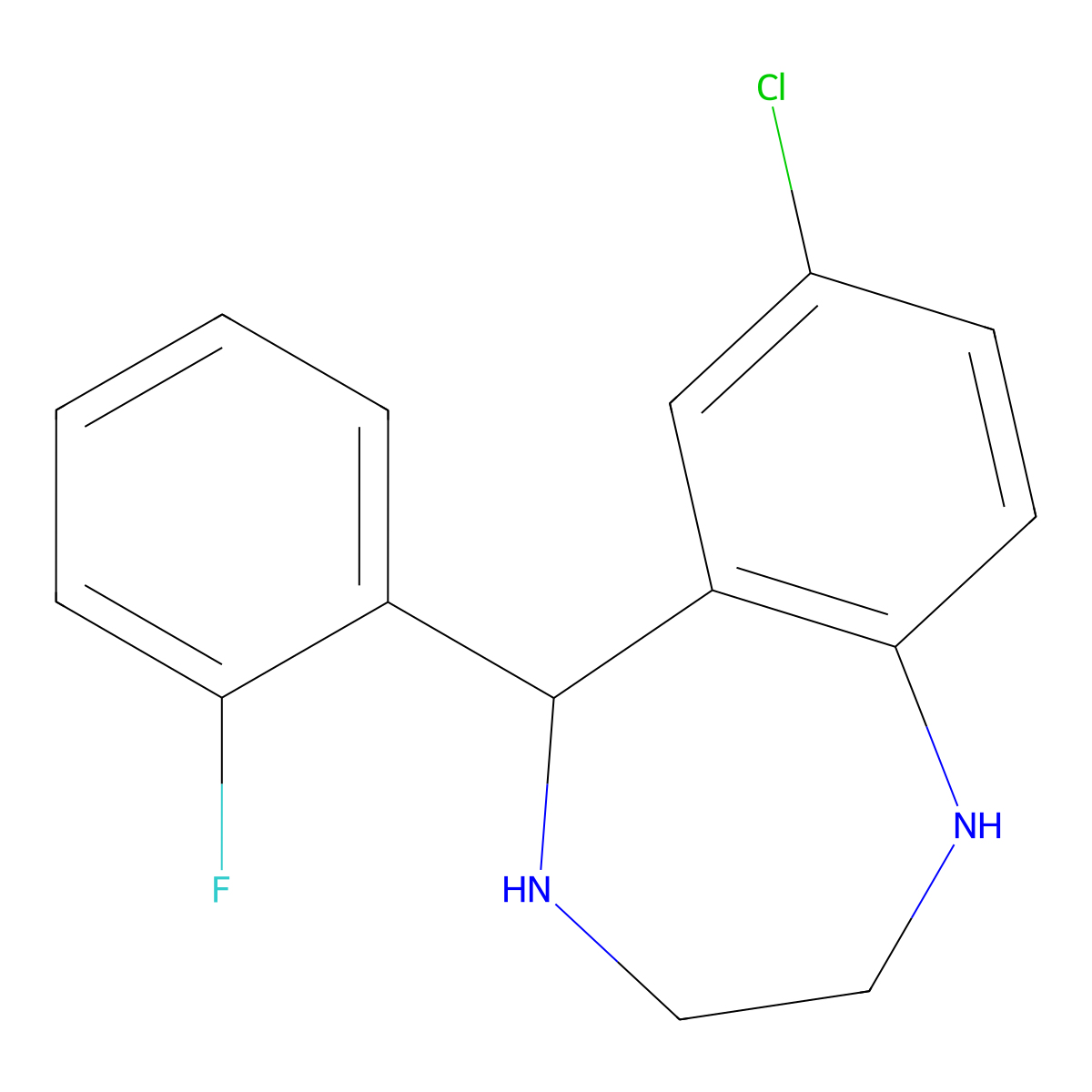 7-chloro-5-(2-fluorophenyl)-2,3,4,5-tetrahydro-1H-1,4-benzodiazepine molecular structure, CAS 2241142-13-0