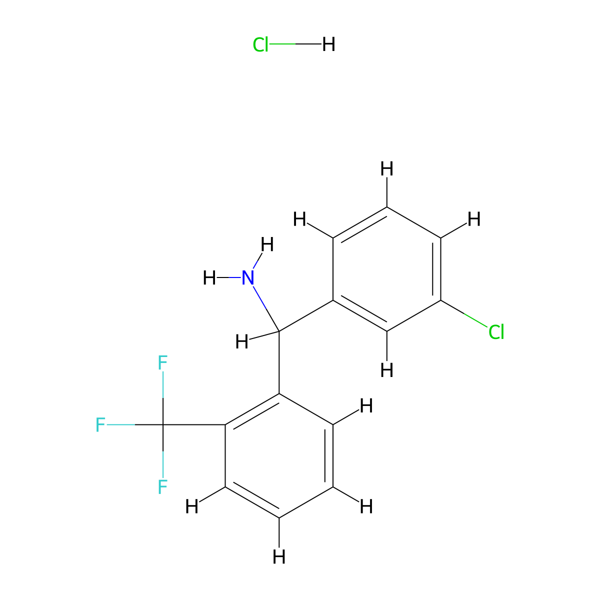 (3-Chlorophenyl)[2-(trifluoromethyl)phenyl]methanamine hydrochloride molecular structure, CAS 2241142-18-5
