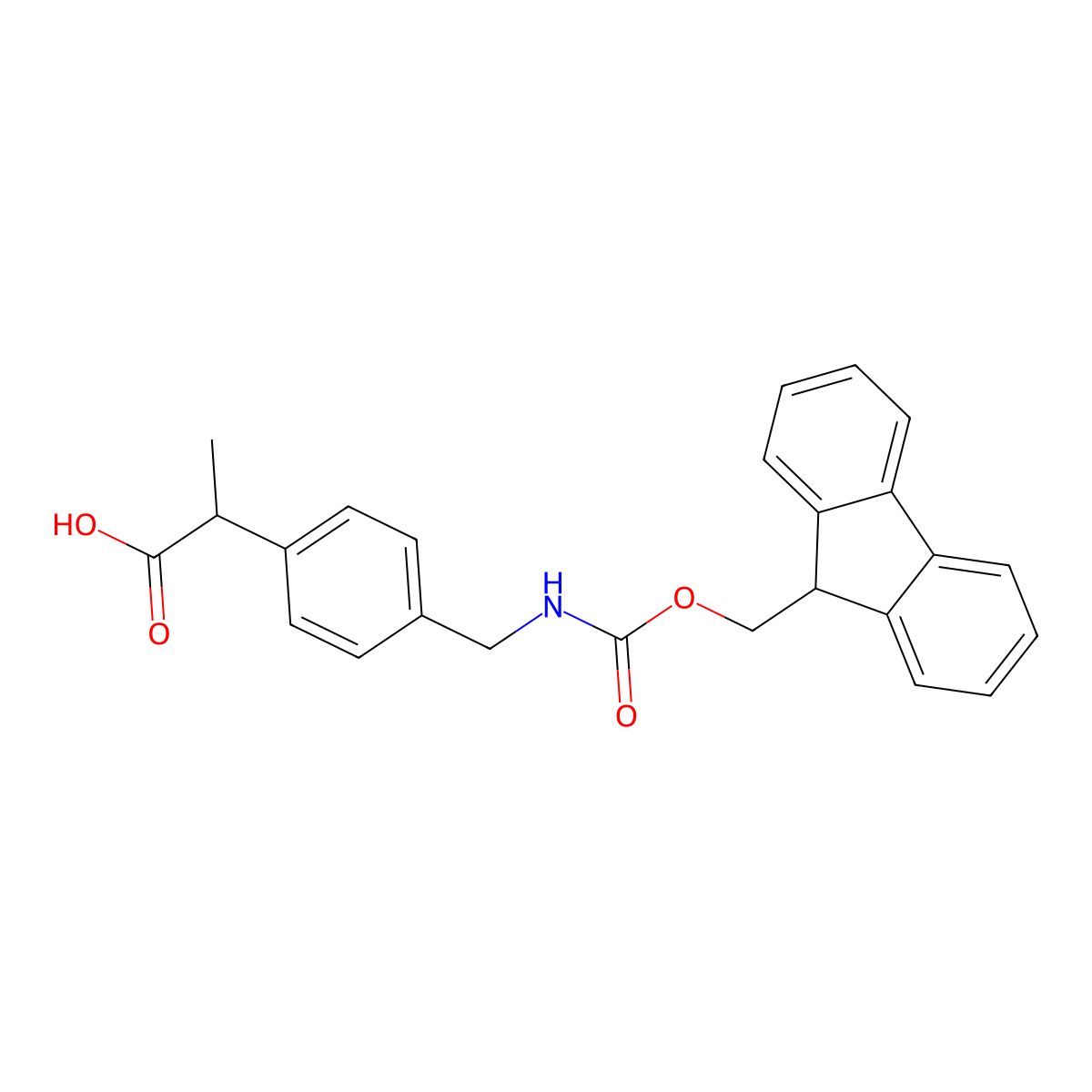 2-[4-[(9H-Fluoren-9-ylmethoxycarbonylamino)methyl]phenyl]propanoic acid molecular structure, CAS 2241142-26-5