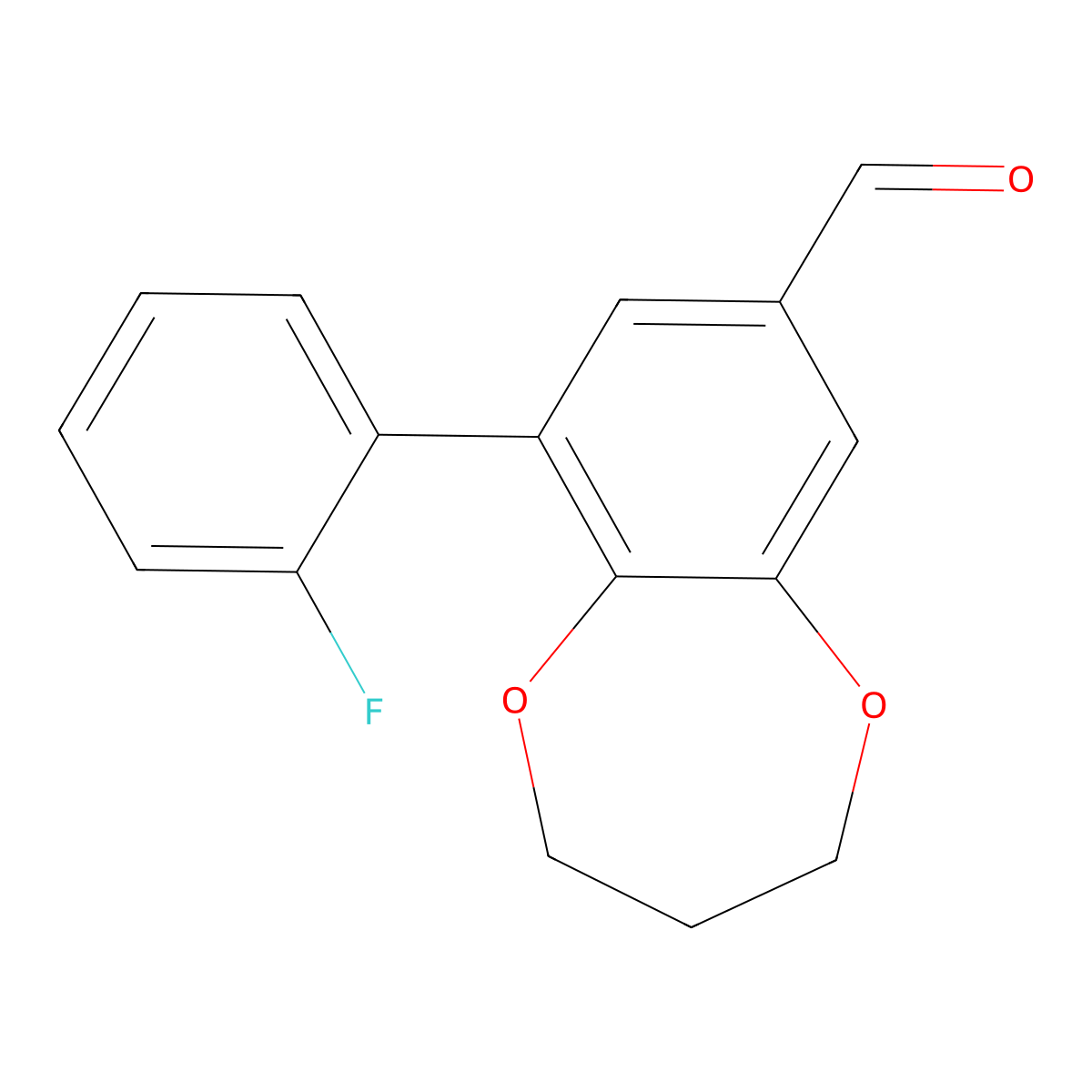 9-(2-fluorophenyl)-3,4-dihydro-2H-1,5-benzodioxepine-7-carbaldehyde molecular structure, CAS 2241142-39-0