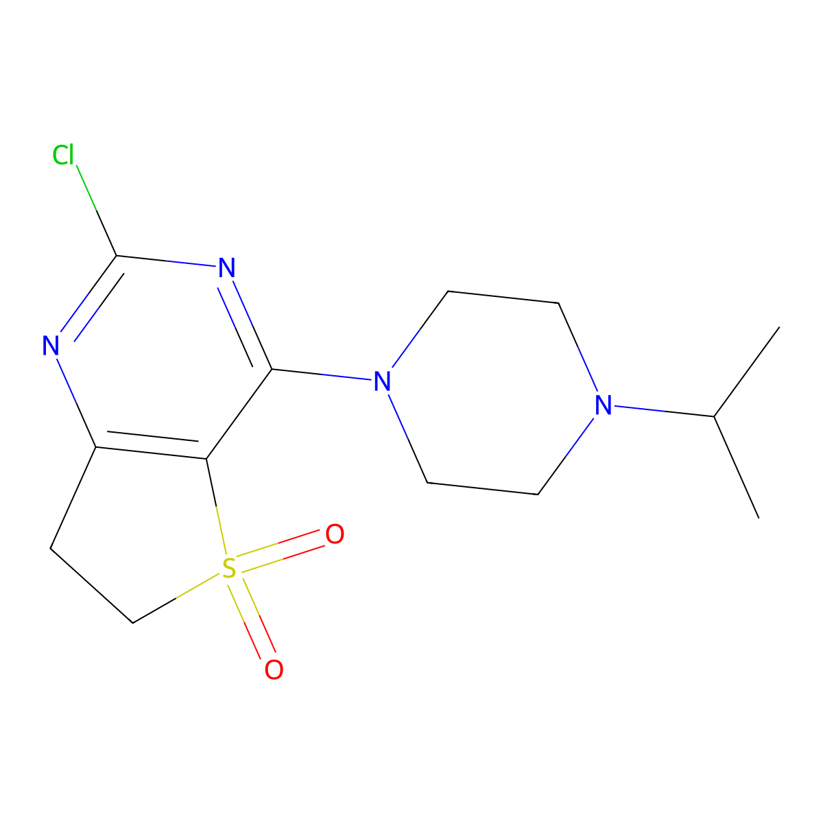 2-chloro-4-[4-(propan-2-yl)piperazin-1-yl]-6H,7H-5lambda6-thieno[3,2-d]pyrimidine-5,5-dione molecular structure, CAS 2241142-48-1