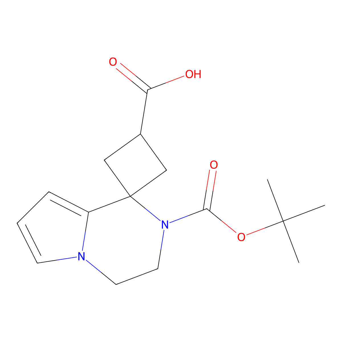 2'-[(tert-butoxy)carbonyl]-3',4'-dihydro-2'H-spiro[cyclobutane-1,1'-pyrrolo[1,2-a]pyrazine]-3-carboxylic acid molecular structure, CAS 2241142-50-5