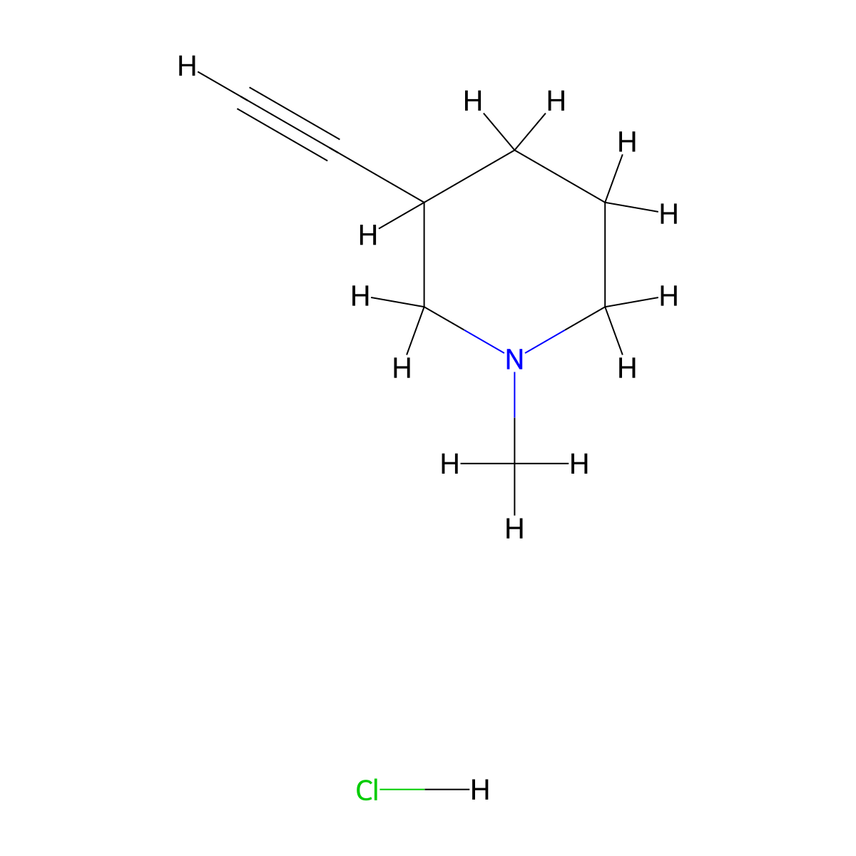 3-Ethynyl-1-methylpiperidine hydrochloride molecular structure, CAS 2241144-60-3