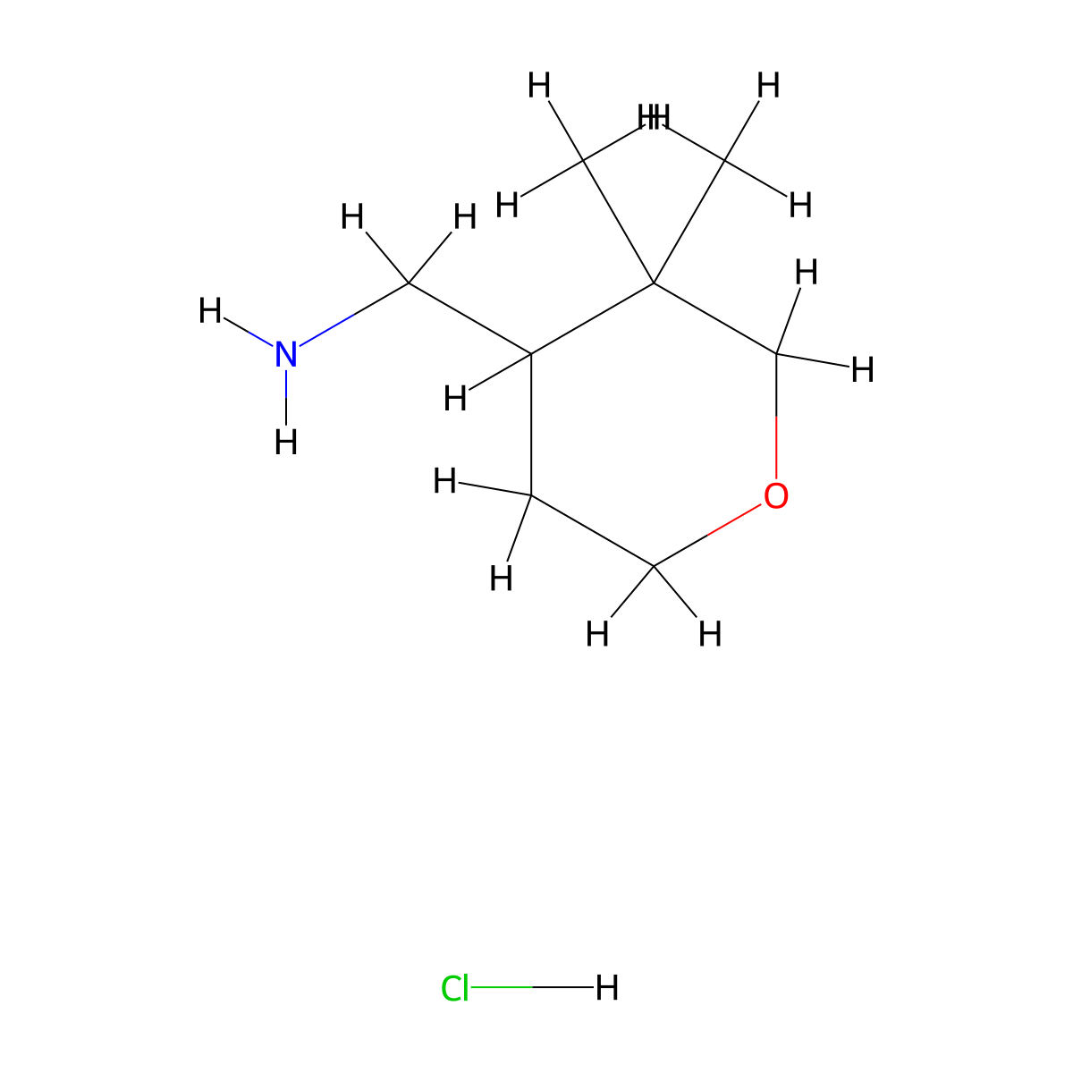 (3,3-Dimethyloxan-4-yl)methanamine hydrochloride molecular structure, CAS 2241144-69-2